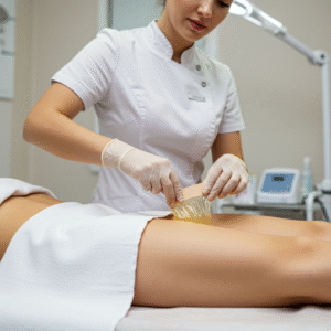 Esthetician performing a gentle bikini wax for a female client at LashLuv Beauty Bar in Bothell WA – serving Kenmore, Woodinville, and Mill Creek 
