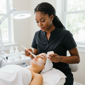 Client relaxing while receiving an enzyme peel facial in Bothell, WA, at LashLuv Beauty Bar, promoting healthy, radiant skin.