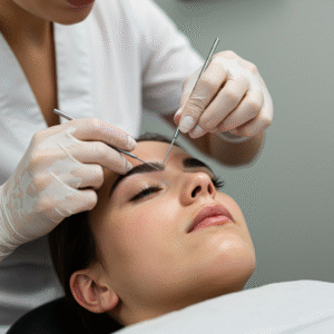 Close-up of eyebrow threading session by licensed esthetician at LashLuv Beauty Bar in Bothell WA – trusted by clients from Lynnwood and Kirkland 