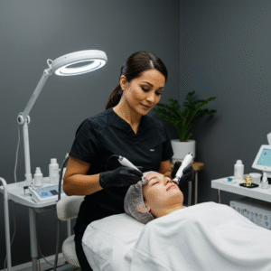 Esthetician applying custom-selected skincare products during a facial at LashLuv Beauty Bar in Bothell WA – proudly serving clients from Kenmore, Mill Creek, and Woodinville 