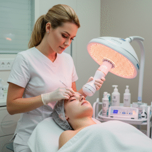 LED light therapy facial session at LashLuv Beauty Bar in Bothell, WA, designed to calm the skin and support healthy cell renewal.
