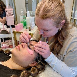 Licensed esthetician performing volume lash extension application β LashLuv Beauty Bar in Bothell WA, trusted by clients from surrounding cities like Woodinville and Kenmore