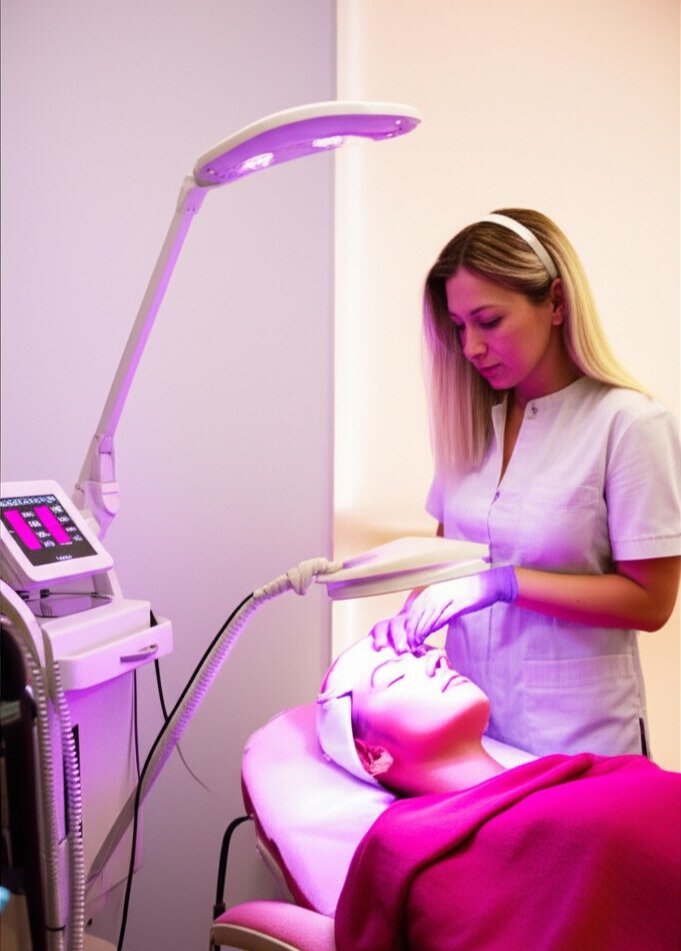 1ba6a1ca-2529-4f6b-83bd-0315164f601c Client undergoing LED light therapy facial for acne and skin rejuvenation – LashLuv Beauty Bar in Bothell WA, serving Kenmore, Mill Creek, and Woodinville