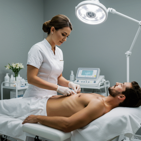 male brazilian 1 Esthetician performing a discreet male Brazilian waxing service in a private treatment room at LashLuv Beauty Bar in Bothell WA – serving Kenmore, Mill Creek, and Woodinville